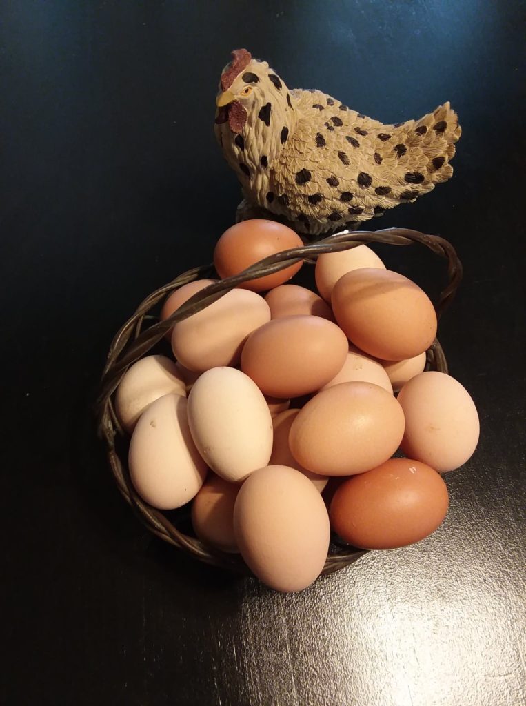 eggs in a basket on a table